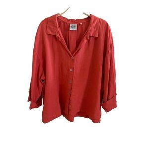 House Brand Key West Vintage Linen Button-Up Blouse Pearl Buttons Sz XL